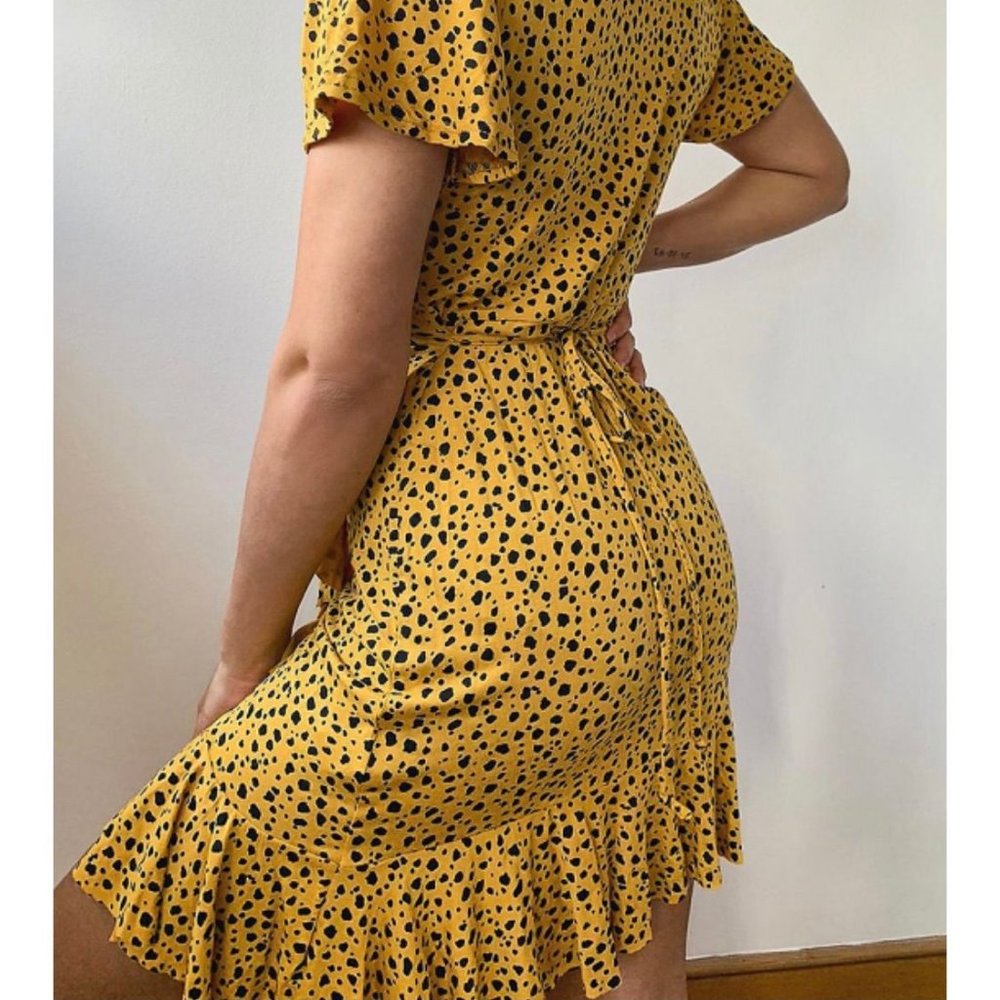 NWOT Mustard Ruffled Tea Dress - Picture 2 of 4
